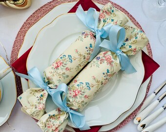 Vintage style fabric crackers,  Floral fabric crackers, Wedding favours