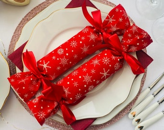 Reusable fabric crackers, Snowflake fabric, Eco friendly Christmas cracker
