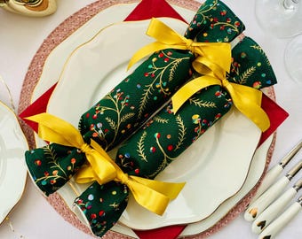 Reusable Christmas Cracker, Green Bauble Fabric, Eco Friendly Decor