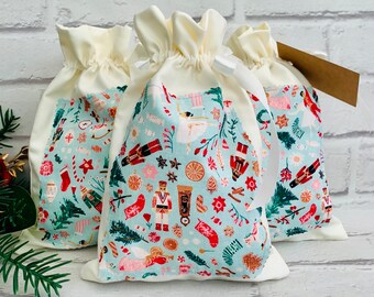 Christmas Nutcracker Fabric Gift Bag, Reusable Drawstring Bag