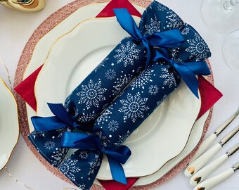 Reusable Christmas Cracker, Navy Snowflake Fabric, Eco Friendly
