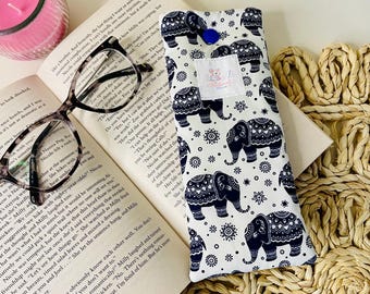 Elephant Fabric Padded Glasses Case, Fun Spectacles & Sunglasses Pouch, Press Stud Closure