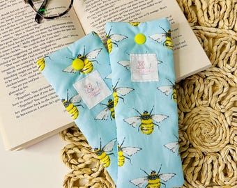 Soft Bee Fabric Padded Glasses Case,  Handmade glasses & Sunglasses Pouch, Press Stud Closure