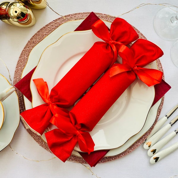 Galleta navideña hecha a mano, galleta navideña ecológica, galleta de tela brillante, decoración de mesa roja, decoración navideña, galletas de lujo,