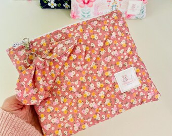 Floral Makeup Case, Travel Cosmetics Bag, Toiletry Bag, Removable Bow Charm,