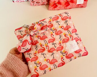 Pink Flamingo Cosmetic Bag, Quilted Makeup Pouch, Padded Zip Toiletry Bag