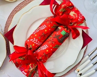 Handmade Christmas crackers, Woodland fabric reusable crackers, Christmas table decor, woodland theme, part factor, Christmas gift