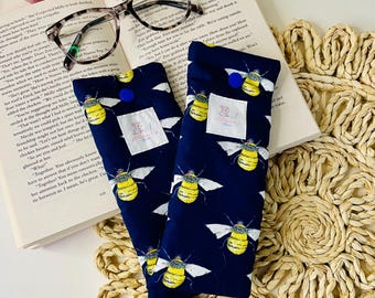 Bee Fabric Padded Glasses Case,  Soft glasses & Sunglasses Pouch, Press Stud Closure