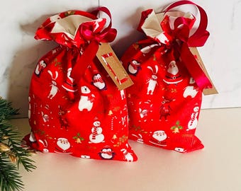 Christmas Fabric Gift Bag – Reusable Eco-Friendly Drawstring Pouch