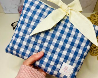 Quilted Gingham Book Sleeve: Padded  Book Cover with Bow
