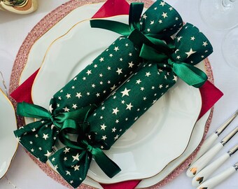 Reusable Fabric Christmas Crackers, Green Star Table Decor