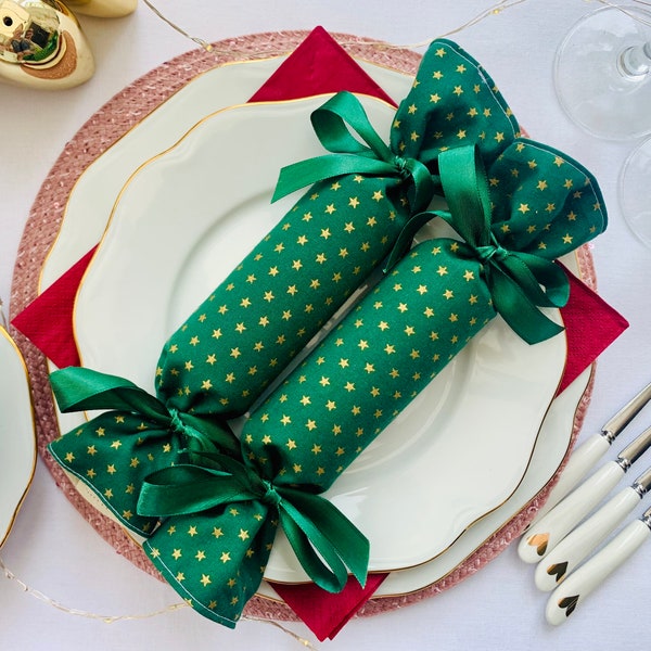 Galletas de tela ecológicas, Galletas reutilizables, Galleta navideña sostenible, tela de estrellas doradas, galletas navideñas, decoración de mesa navideña