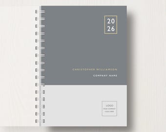 Agenda personalizada para empresas con logotipo, fecha 2026.