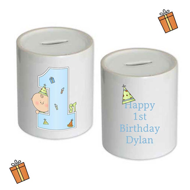 Personalised 1st birthday money box for little boys. Etsy