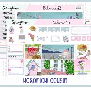 SPRINGTIME Hobonichi Cousin || Wekelijkse Planner Sticker Kit, Hand getekend, Lente, Bloemen