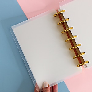 DISCBOUND DIVIDERS Frosted Clear | B6 and 1/2 Letter Size,  6 Side Tabs, 7 Hole Punch, Plastic, Sticker Album, Planner, Notebook