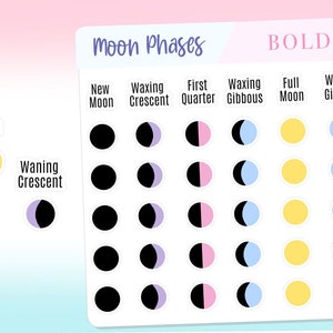 MONDPHASE STICKER | Mondzyklus, niedliche Mondaufkleber, Neumond, Mondtracker, Symbole, Galaxie, Weltall, Odyssee, Vollmond, funktional