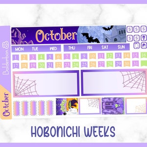 OCTOBER Hobonichi Weeks || Hand Drawn Spooky Cute Halloween Sticker Kit Monthly Planner Stickers for Hobo Weeks