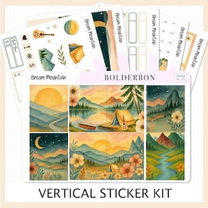 Kit de pegatinas verticales DREAM MOUNTAIN de 7 x 9 pulgadas // Pegatinas para planificador de estética al aire libre, camping, naturaleza y paisajes