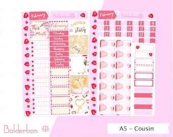 Febrero • Hobonichi Cousin • Kit de pegatinas mensuales • Pegatinas para agenda