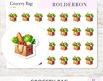 Grocery Shopping Bag Planner Stickers • Meal Planning • Functional Icon Stickers