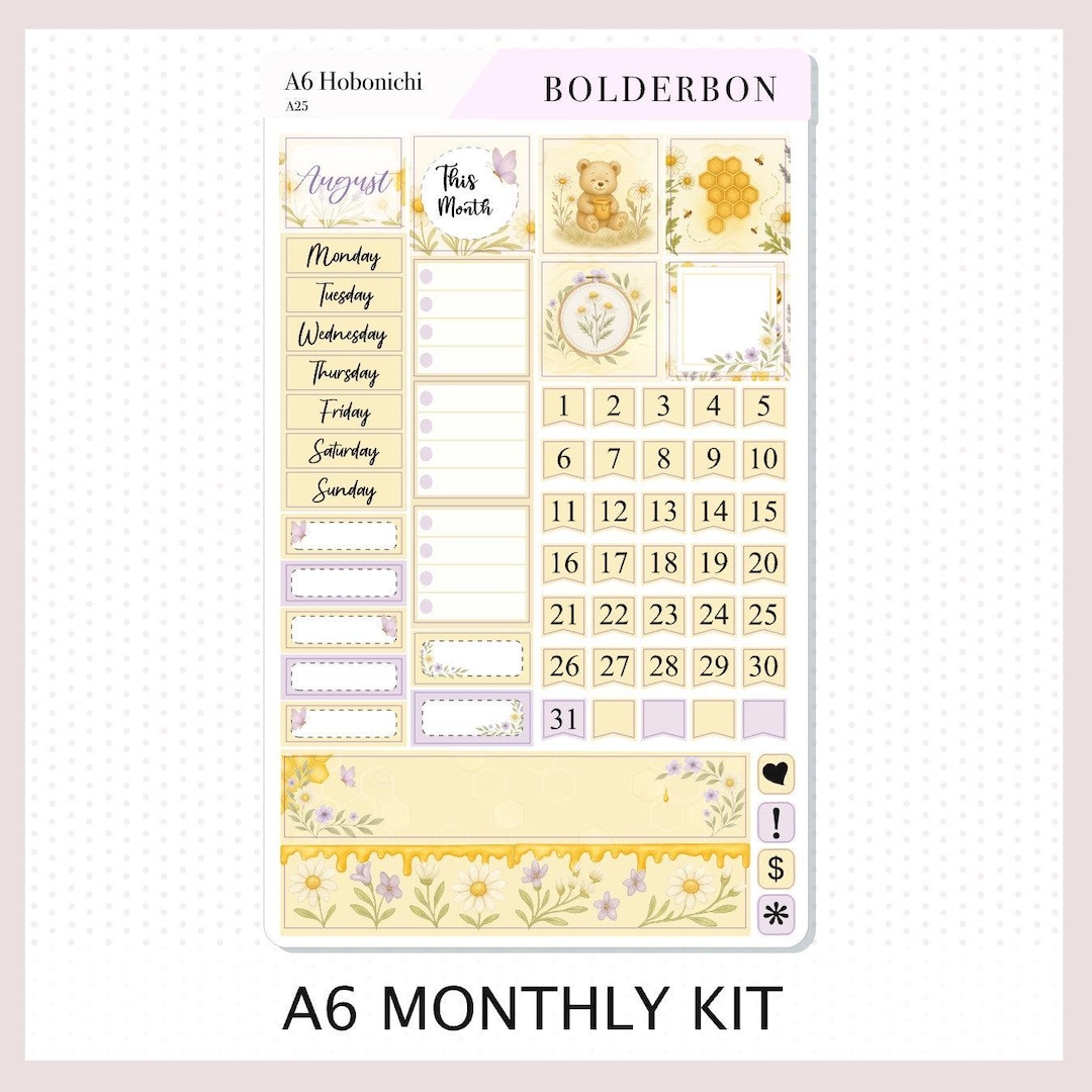 August A6 Hobonichi • Monthly Sticker Kit • Planner Stickers - Etsy