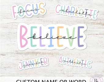 Custom Name Stickers || Word of the year, Personalize, Text, Labels, Inspirational, Motivational