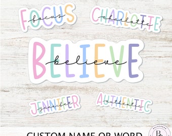 Custom Name Stickers || Word of the year, Personalize, Text, Labels, Inspirational, Motivational