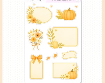 AUTUMN LIGHT || Decorative Labels and Frames, Florals, Pumpkins and Bows, Aesthetic Journal, Fall Vibe Journaling Planner Stickers