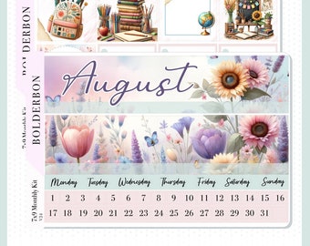 Månadskalender 7x9 augusti • Planer Stickers • Erin Condren Sticker Kit