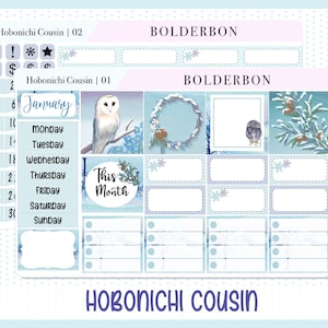 JANEIRO Hobonichi Cousin e A5 Day Free || Kit de adesivos para planejador mensal, inverno, neve, coruja