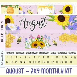 AUGUST || 7x9 Monthly Sticker Kit for Erin Condren, Bee Delight
