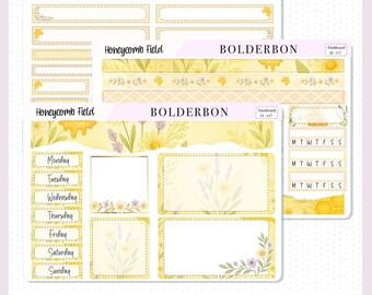 BIENENWABENFELD Erin Condren Dashboard Sticker Kit || Bienen, Blumen und gemütliche Planer-Aufkleber