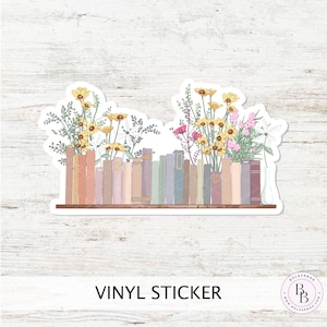 FLORAL BOOKSHELF Vinyl Sticker || Book Lover Gift, Perfect for Writer, Author, Planners, Laptops, Journals, Scrapbooking and Craft Projects