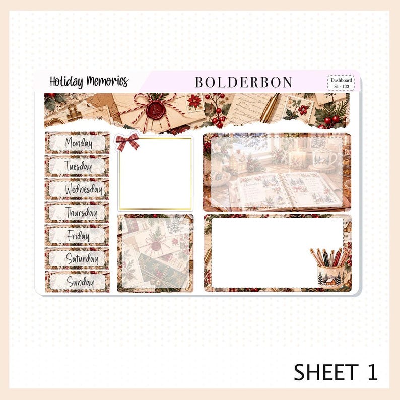 Holiday Memories • Erin Condren Planner Stickers • 7x9 Dashboard and