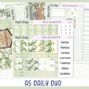 A5 DAILY DUO || &quot;Rustic Daisy&quot; Weekly Planner Sticker Kit, Spring, Flowers, Daisies