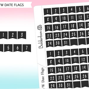B/W DATE FLAGS | Planner Stickers, Date Covers, Calendar Numbers, Black and White Dates, Days Of The Month, Bujo, Bullet Journal, Number