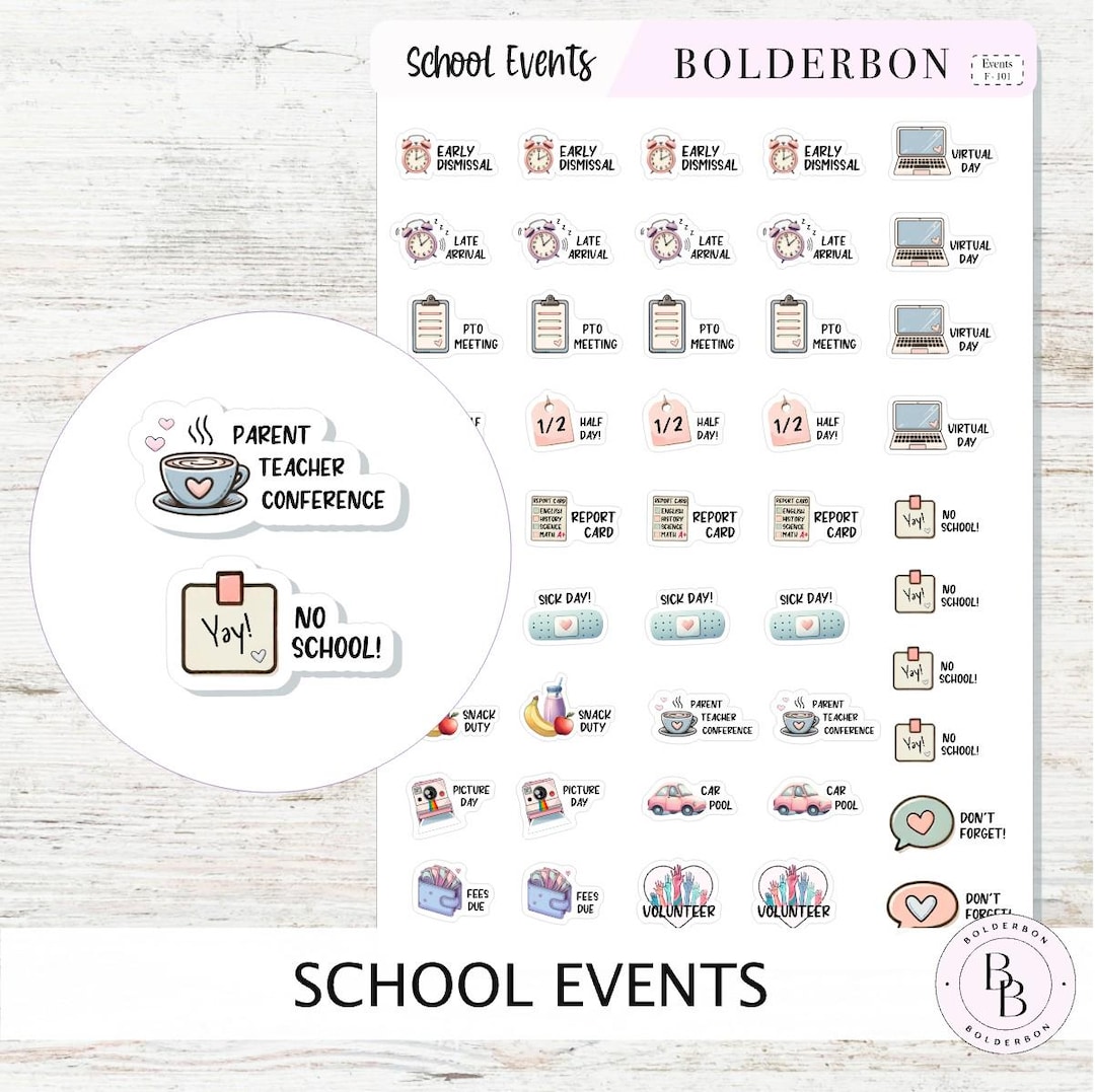 School Event Planner Stickers • School Schedule Stickers • Parent ...