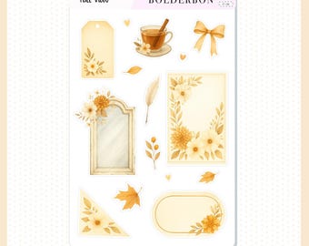 FALL VIEW || Decorative Labels and Frames, Florals, Leaves and Bows, Aesthetic Journal, Fall Vibe Journaling Planner Stickers
