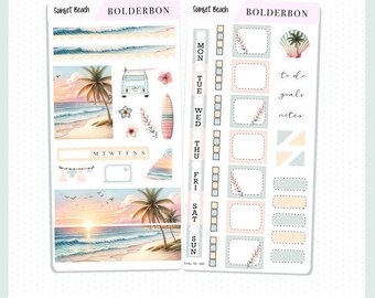 SUNSET BEACH Hobonichi Weeks || Planner Sticker Kit