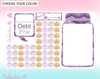 DEBT FREE TRACKER ||  Cute Mason Jar Planner Stickers for Saving, Paid Off, Savings Jar, Money, Financial, Finance