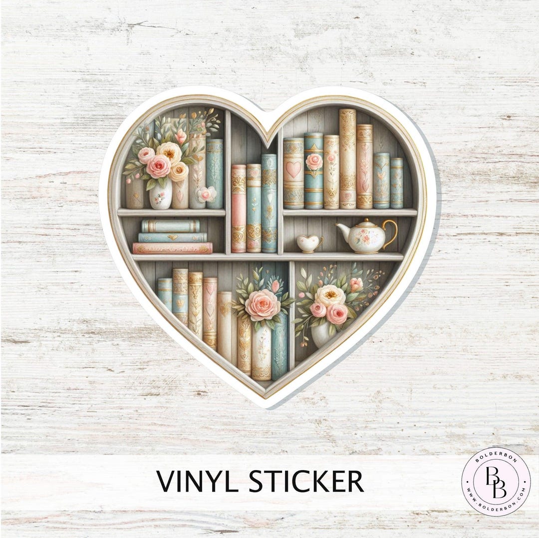 HEART BOOKSHELF Vinyl Sticker || Book Lover Vinyl Sticker, Unique ...