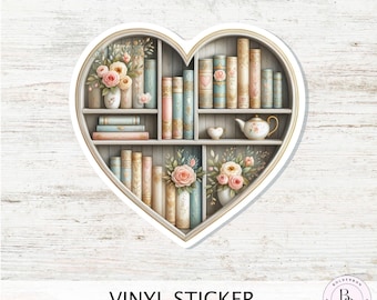 HEART BOOKSHELF Vinyl Sticker || Book Lover Vinyl Sticker, Unique Bookish Gift - Perfect for Planners, Journals, laptops and More!