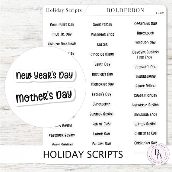 Holiday Script Stickers • Seasonal Planner Stickers For Calendars Planners & Journals