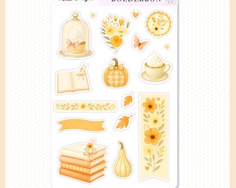 AUTUMN LIGHT Decorative Sticker Sheet || Cozy Fall Floral Planner Stickers, Aesthetic Vibe, Journal, Journaling Stickers