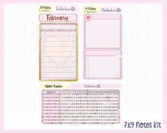 FEBRUARY 7x9 Notes Kit || Dashboard, Planner Sticker Kit for Erin Condren, Valentine, Love