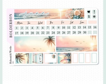 JUNE Hobonichi Weeks || Monthly Planner Stickers, Sunset Beach