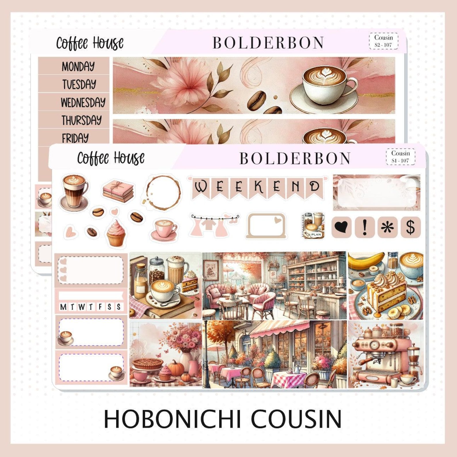 Coffee House • Hobonichi Cousin • Weekly Sticker Kit • Planner Stickers ...