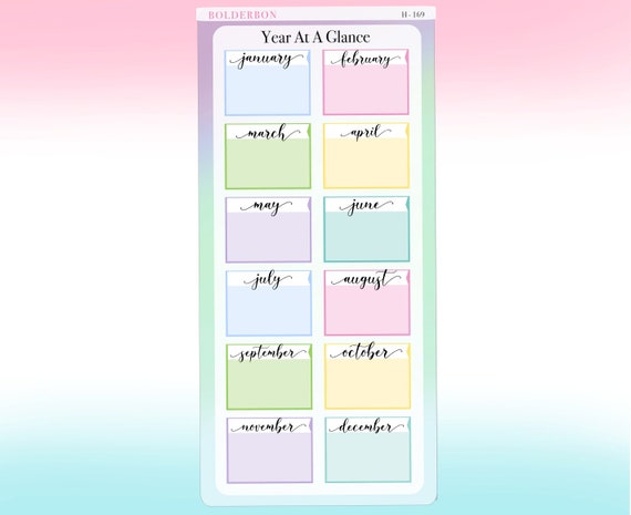 Year At A Glance • Hobonichi Weeks • Full Page Sticker • Planner Stickers