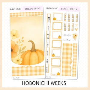 GINGHAM HARVEST Hobonichi Weeks || Cozy Fall Floral Planner Stickers, Autumn Aesthetic Vibe